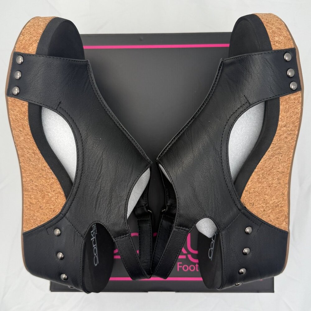 Corkys Womens Carley Black Wedge Sandals Size 9 Comfortable Chic - Picture 3 of 8